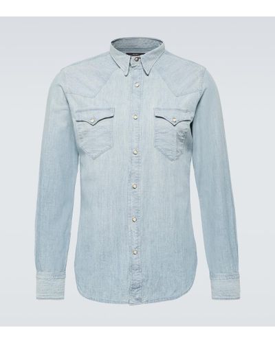 RRL Camisa Buffalo West de denim - Azul