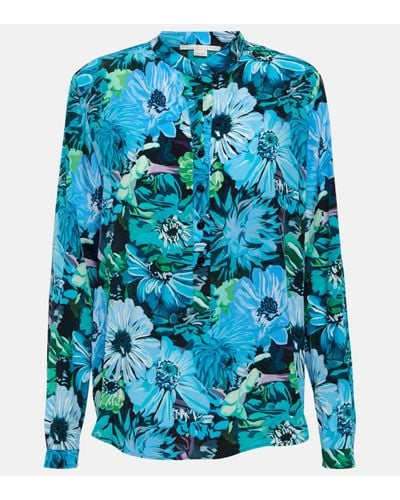 Stella McCartney Blouse en crepe de soie a fleurs - Bleu