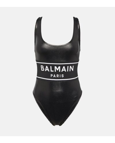 Balmain Logo-print Puppytooth-pattern Swimsuit - Black