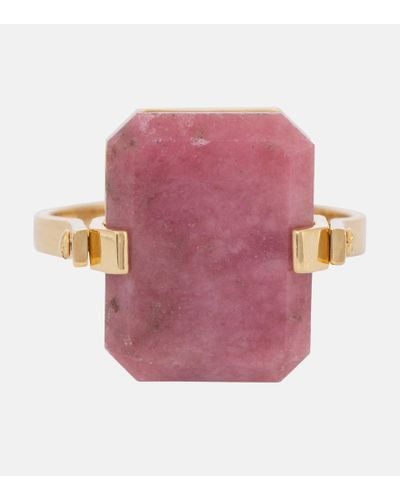 Aliita Deco Sandwich 9kt Gold Ring With Agate And Rhodonite - Pink