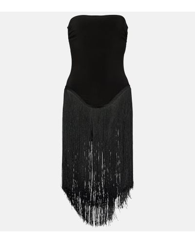 Norma Kamali 18" Fringe Bishop Strapless Minidress - Black