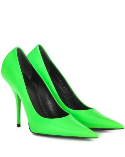 Balenciaga Square Knife Neon Leather Court Shoes - Green