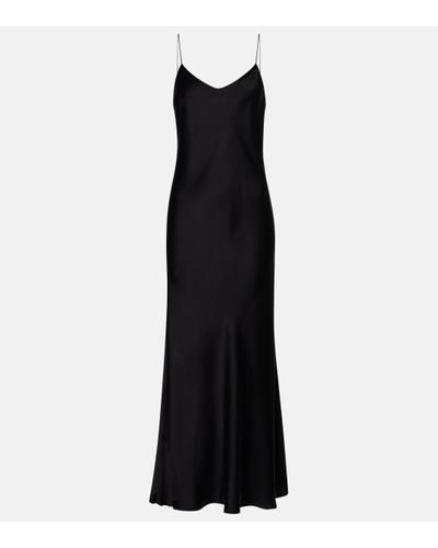 Asceno Lyon Silk Satin Slip Dress - Black