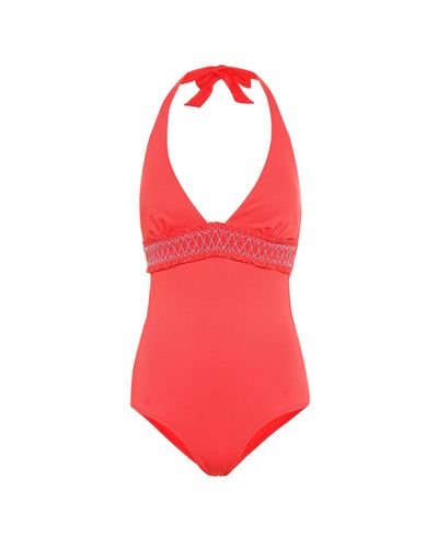 Heidi Klein Sofia Smocked Swimsuit - Red