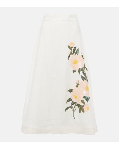 Zimmermann Natura Embellished Linen Organza Midi Skirt - White