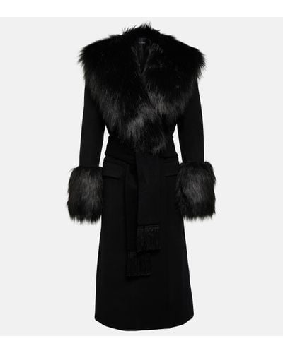 Dolce & Gabbana Faux Fur-trimmed Wool And Cashmere Coat - Black