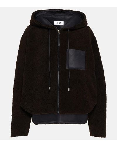 Loewe Hooded Jacket In Shearling - Black