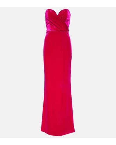 Rebecca Vallance Bernadette Strapless Velvet Gown - Red