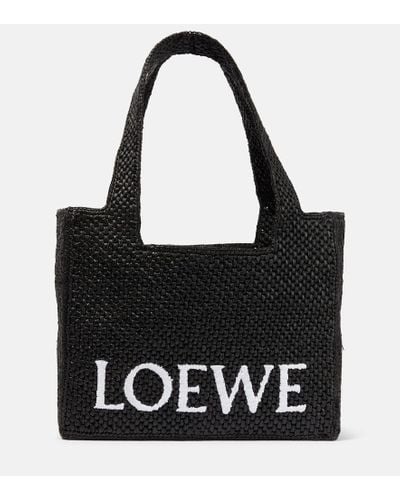 Loewe Paula's Ibiza tote Medium logo de rafia - Negro