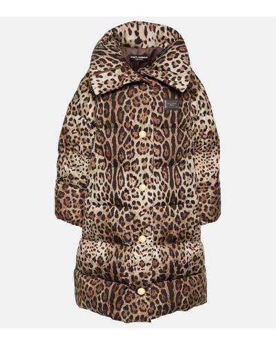 Dolce & Gabbana Leopard-print Puffer Coat - Brown