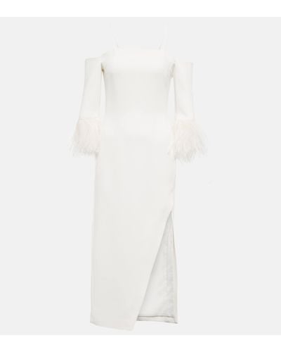 David Koma Feather-trimmed Midi Dress - White