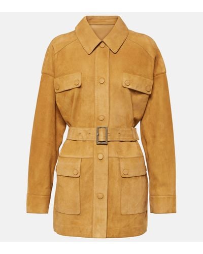 Yves Salomon Single-breasted Suede Coat - Yellow