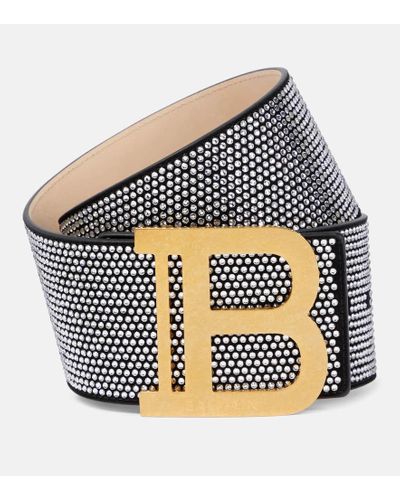 Balmain B-belt Embellished Suede Belt - Metallic