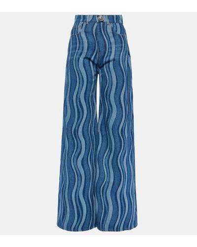 Area Sunray Embellished Printed High-rise Wide-leg Jeans - Blue