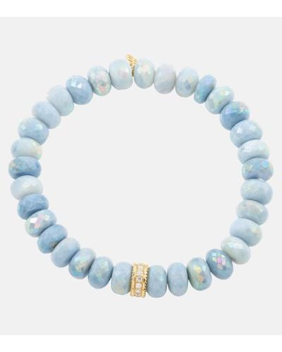 Sydney Evan 14kt Gold And Rondelle Opal Beaded Bracelet With Diamonds - Blue