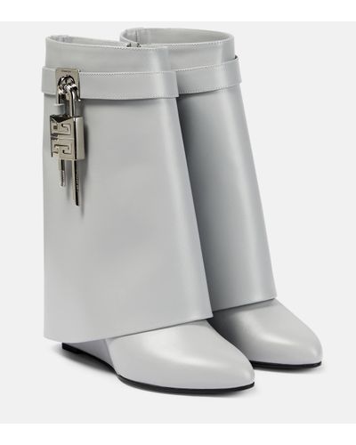 Givenchy Shark Lock Leather Ankle Boots - Grey