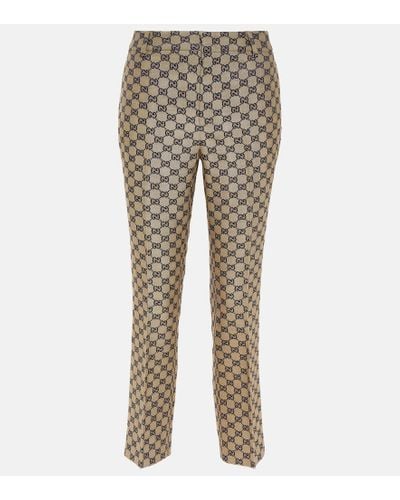 Gucci GG Canvas Linen-blend Straight Pants - Gray