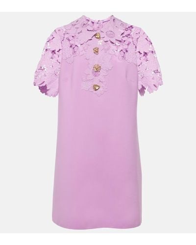 Oscar de la Renta Lace-trimmed Wool-blend Minidress - Pink