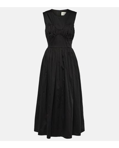 TOVE Delphine Gathered Cotton-blend Midi Dress - Black