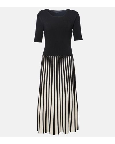 JOSEPH Striped Pleated Midi Dress - Black