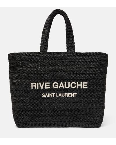 Saint Laurent Rive Gauche Raffia Tote Bag - Black
