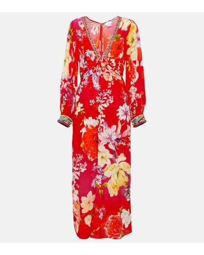 Camilla Floral-print Midi Dress - Red