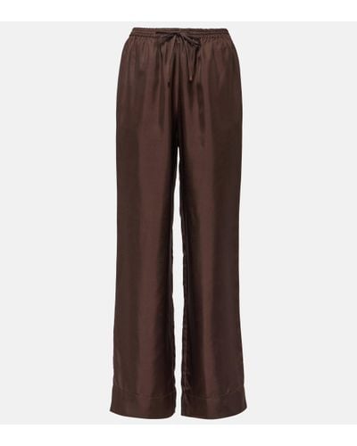 Asceno Aurelia Silk Twill Wide-leg Trousers - Brown