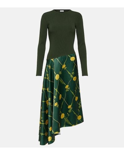 Burberry Vestido midi asimetrico de jersey y saten - Verde