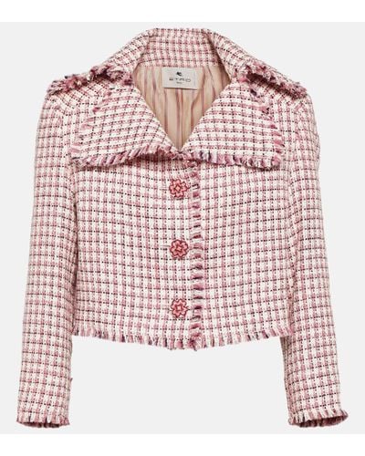 Etro Cropped Houndstooth Wool-blend Jacket - Red