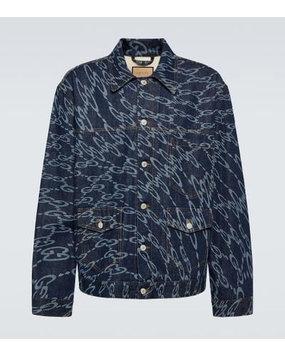 Gucci Wavy GG Denim Jacket - Blue