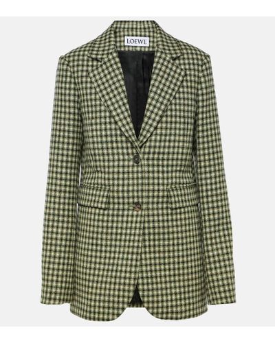 Loewe Blazer de tweed de lana con pata de gallo - Verde