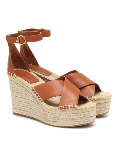 Tory Burch Selby Ambra Leather Wedge Espadrille Sandals - Brown