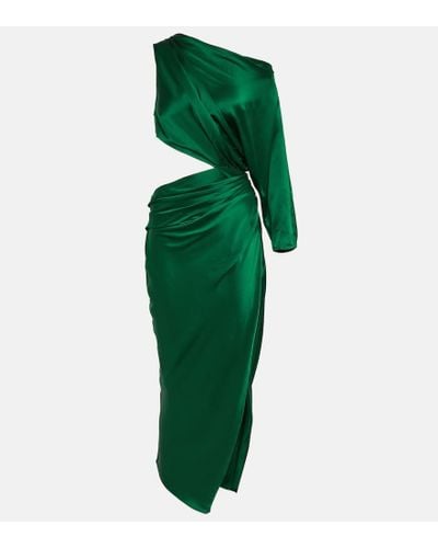 The Sei Cutout One-shoulder Silk Satin Midi Dress - Green