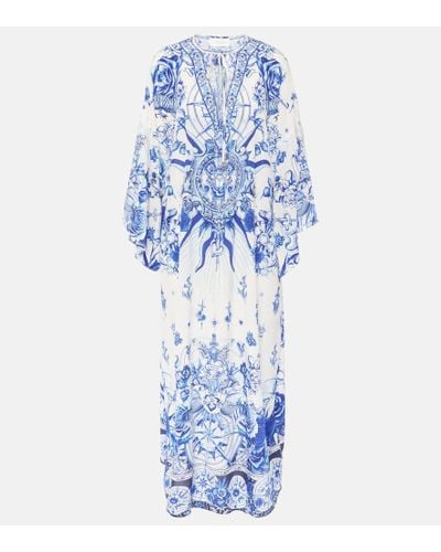 Camilla Printed Silk Kaftan - Blue