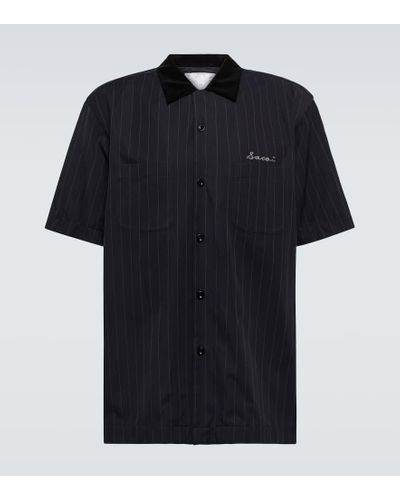 Sacai Striped Twill Bowling Shirt - Black