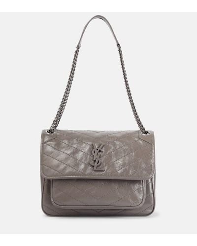 Saint Laurent Niki Medium Leather Shoulder Bag - Gray