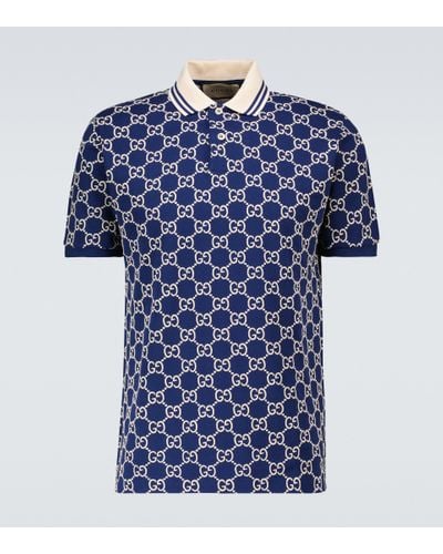 Gucci Poloshirt Aus Stretch-Baumwolle Mit GG Motiv - Blau