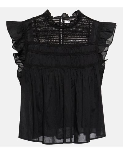 Velvet Inessa Ruffle-trimmed Cotton Blouse - Black