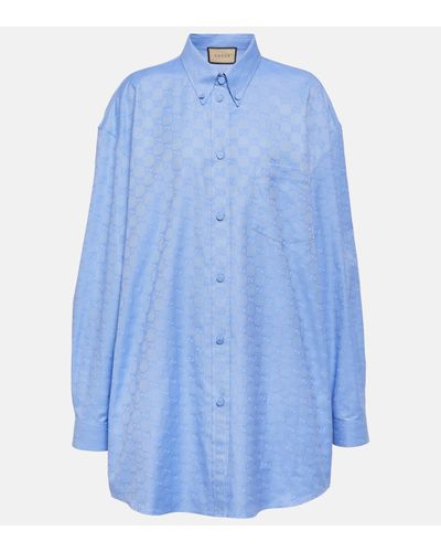 Gucci Chemise En Jacquard De Coton Oxford Gg Supreme - Bleu