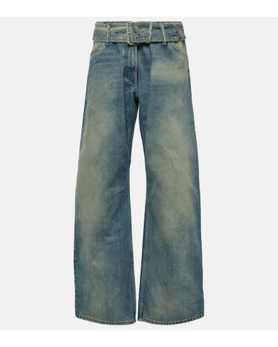 Acne Studios Jeans anchos de tiro bajo con cinturon - Azul
