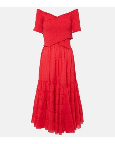 Poupette Soledad Off-shoulder Cotton Midi Dress - Red