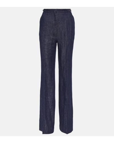 Gabriela Hearst Tailored Linen Denim Wide-leg Trousers - Blue