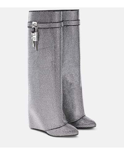 Givenchy Shark Lock Strass Knee-high Boots - Grey