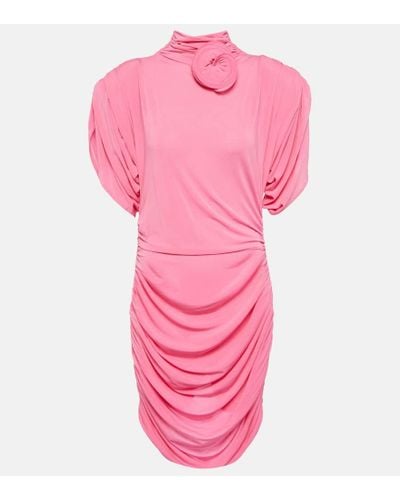 Magda Butrym Rose-applique Ruched Jersey Minidress - Pink