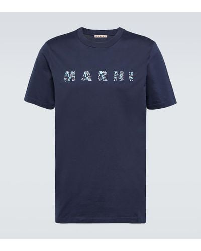 Marni T-shirt in jersey di cotone con logo - Blu