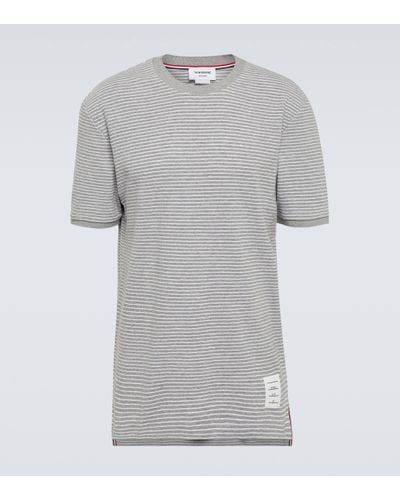 Thom Browne T-shirt en coton raye - Gris