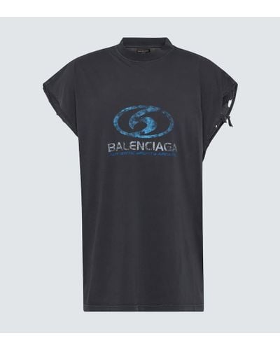 Balenciaga Bedrucktes T-Shirt aus Baumwoll-Jersey - Blau