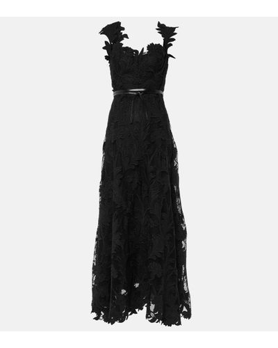 Oscar de la Renta Marbled Carnation Guipure Lace Bustier Gown - Black