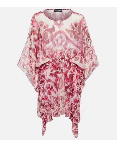 Dolce & Gabbana Printed Silk Chiffon Kaftan - Pink