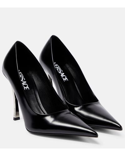 Versace Pin-point Leather Court Shoes - Black
